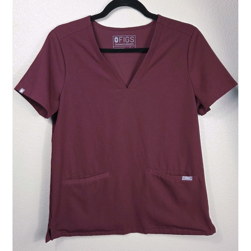 FIGS Technical Collection Burgundy Scrub Top Women's Small V-Neck Medical Unifor